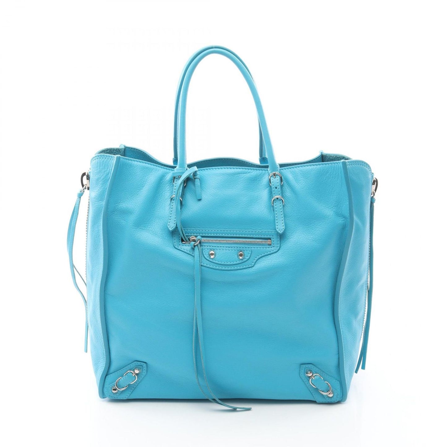 Balenciaga Tote Paper Turquoise Blue Leather