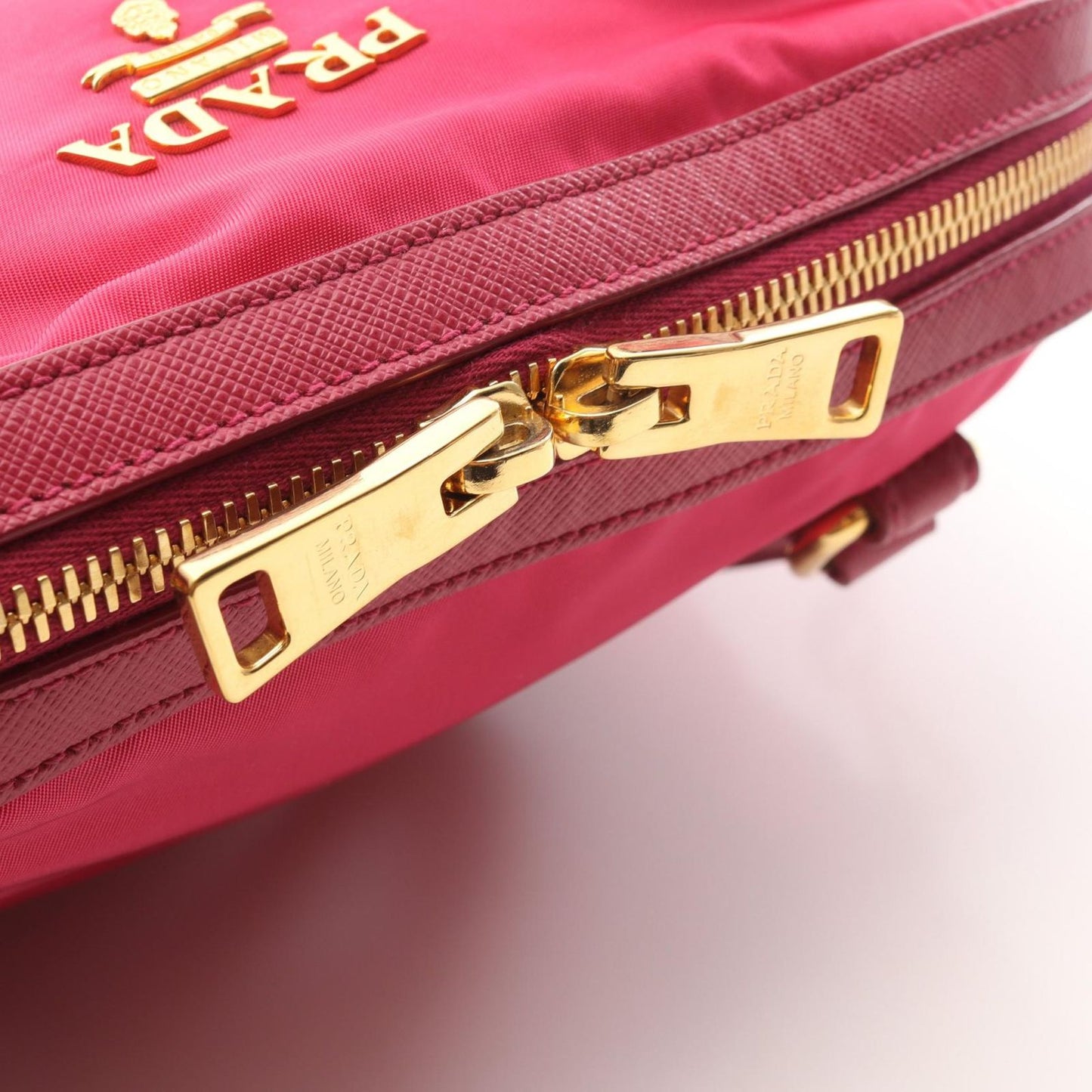 Prada Handbag Tessuto Saffiano Magenta Nylon Leather 2-Way — view 6