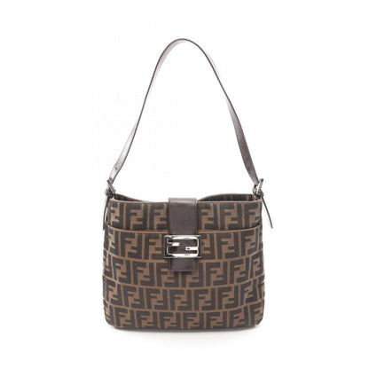 Fendi Shoulder Bag Zucca Black Brown Nylon Leather