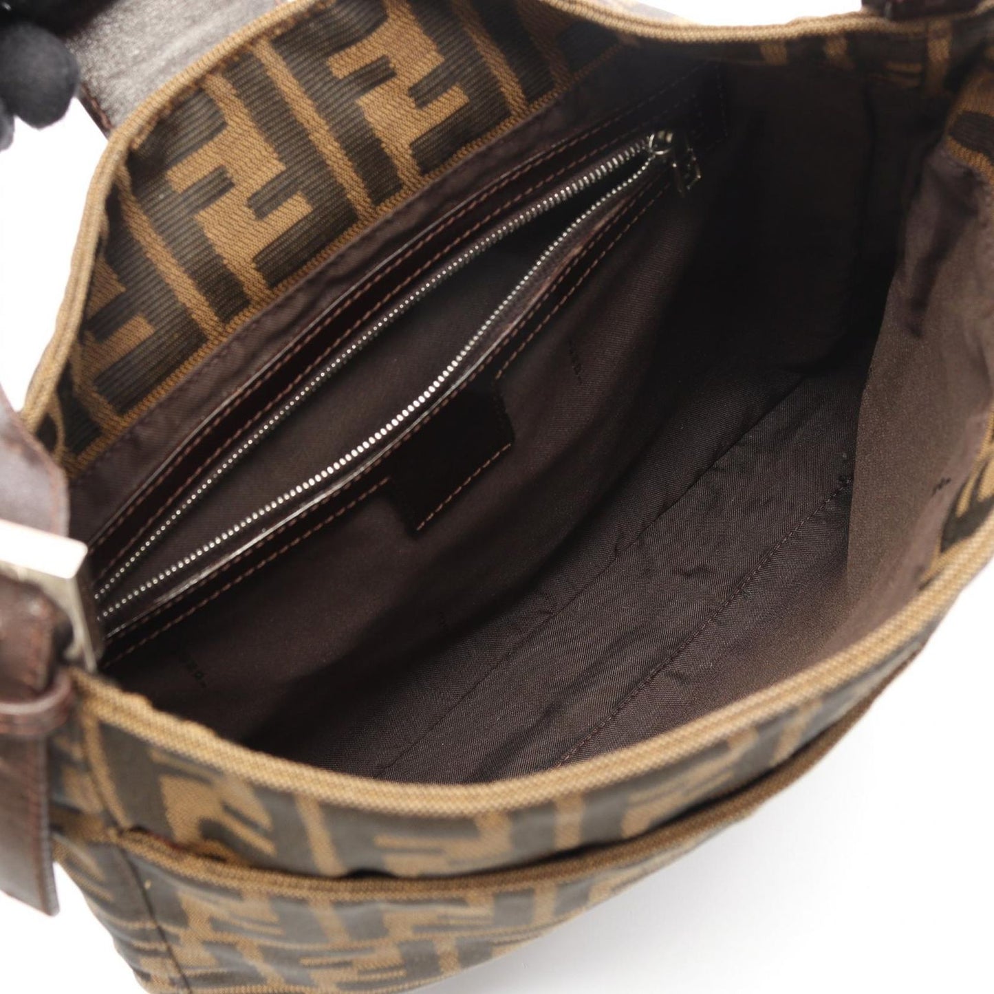 Fendi Shoulder Bag Zucca Black Brown Nylon Leather — view 3