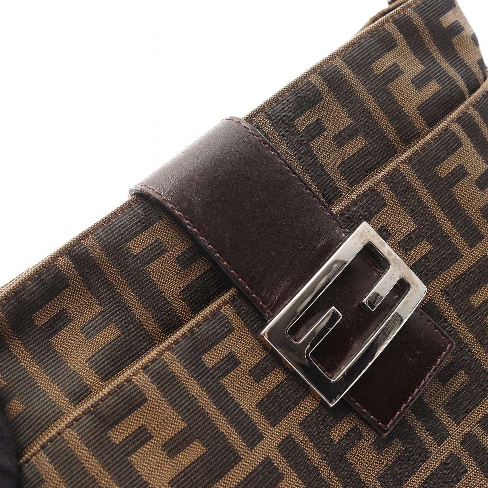 Fendi Shoulder Bag Zucca Black Brown Nylon Leather — view 8