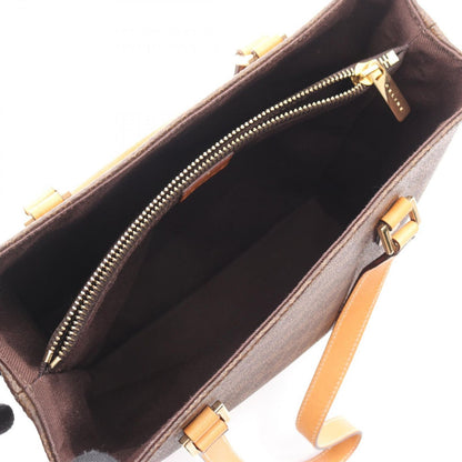 Celine Handbag Macadam Dark Brown Natural Canvas Leather Tote — view 3