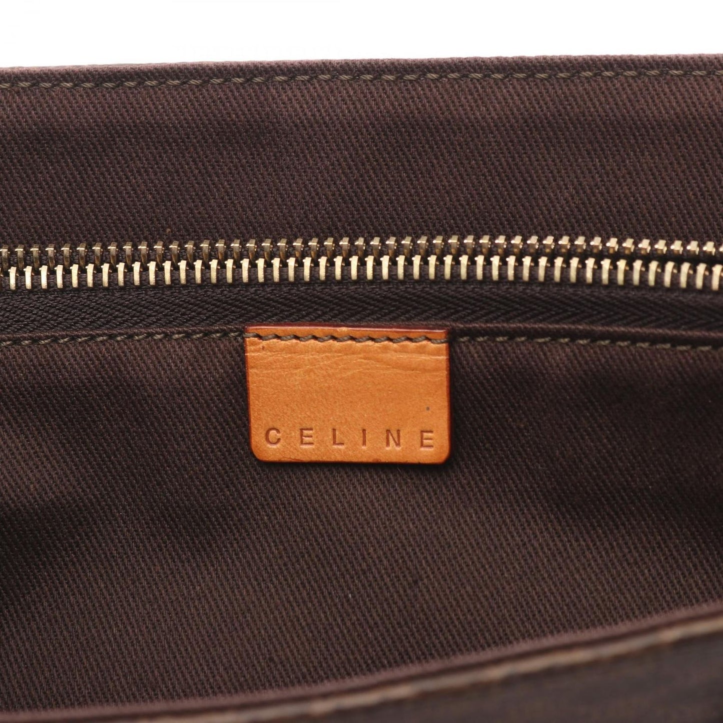 Celine Handbag Macadam Dark Brown Natural Canvas Leather Tote — view 4