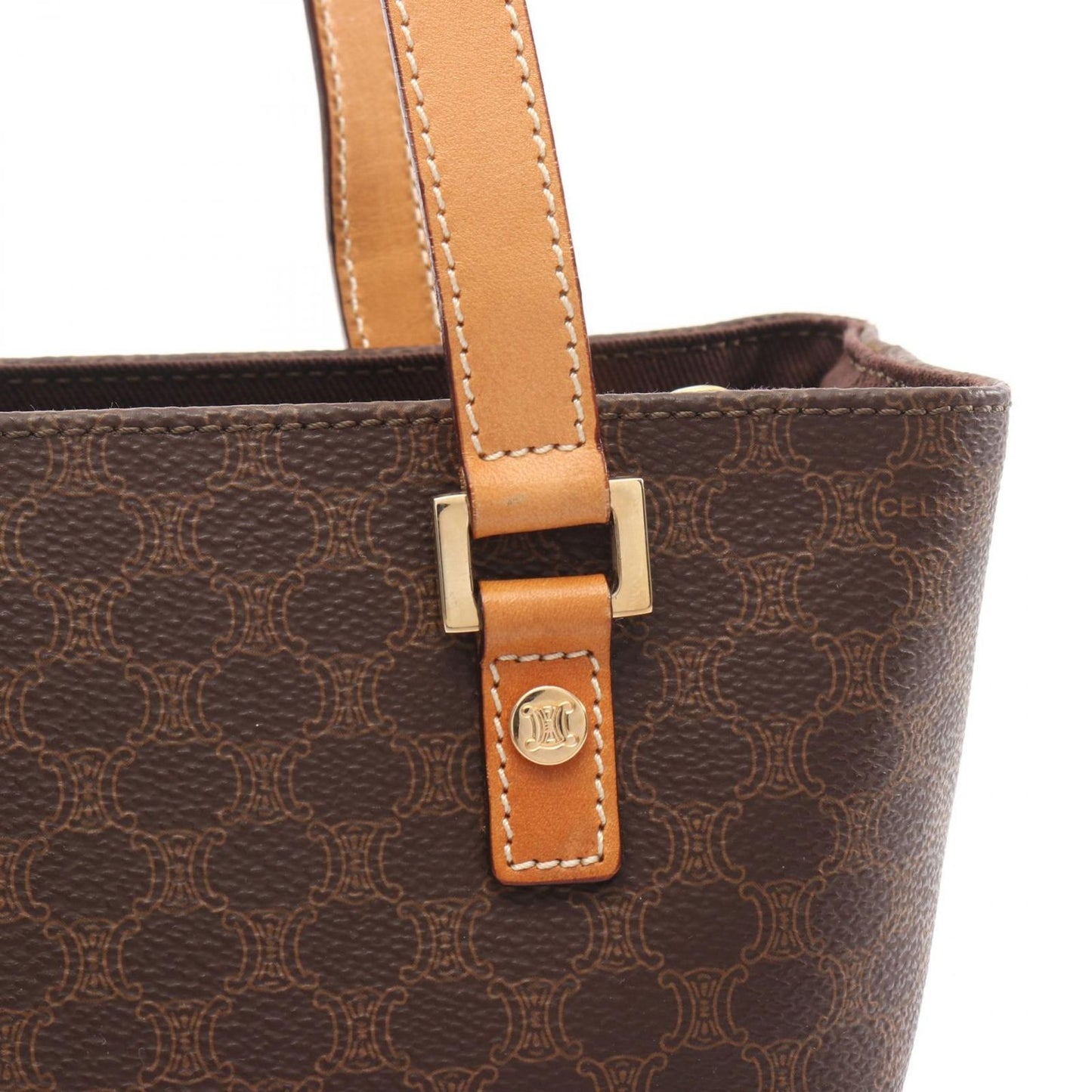 Celine Handbag Macadam Dark Brown Natural Canvas Leather Tote — view 6