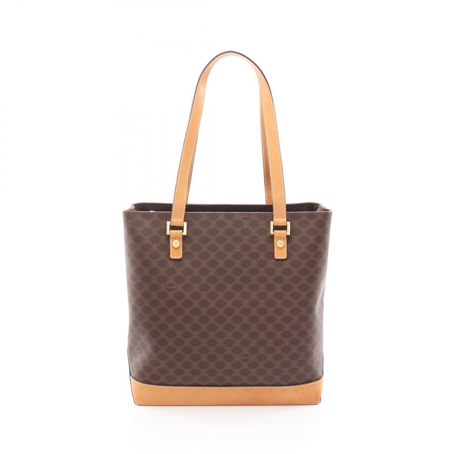 Celine Handbag Macadam Dark Brown Natural Canvas Leather Tote