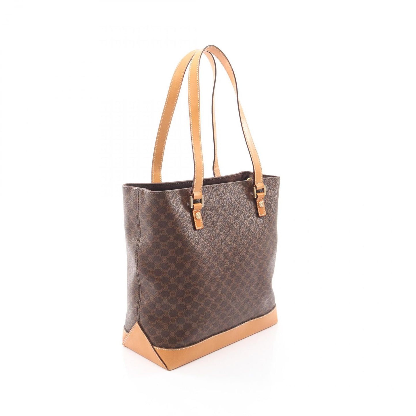 Celine Handbag Macadam Dark Brown Natural Canvas Leather Tote — view 2