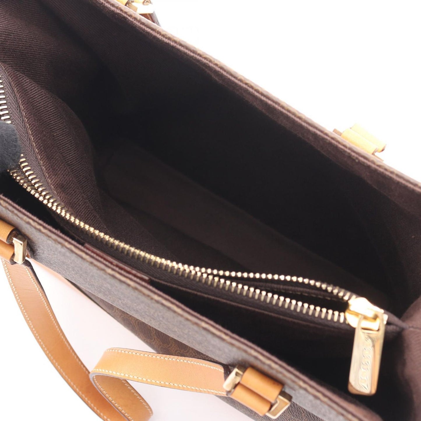 Celine Handbag Macadam Dark Brown Natural Canvas Leather Tote — view 8