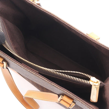 Celine Handbag Macadam Dark Brown Natural Canvas Leather Tote — view 8