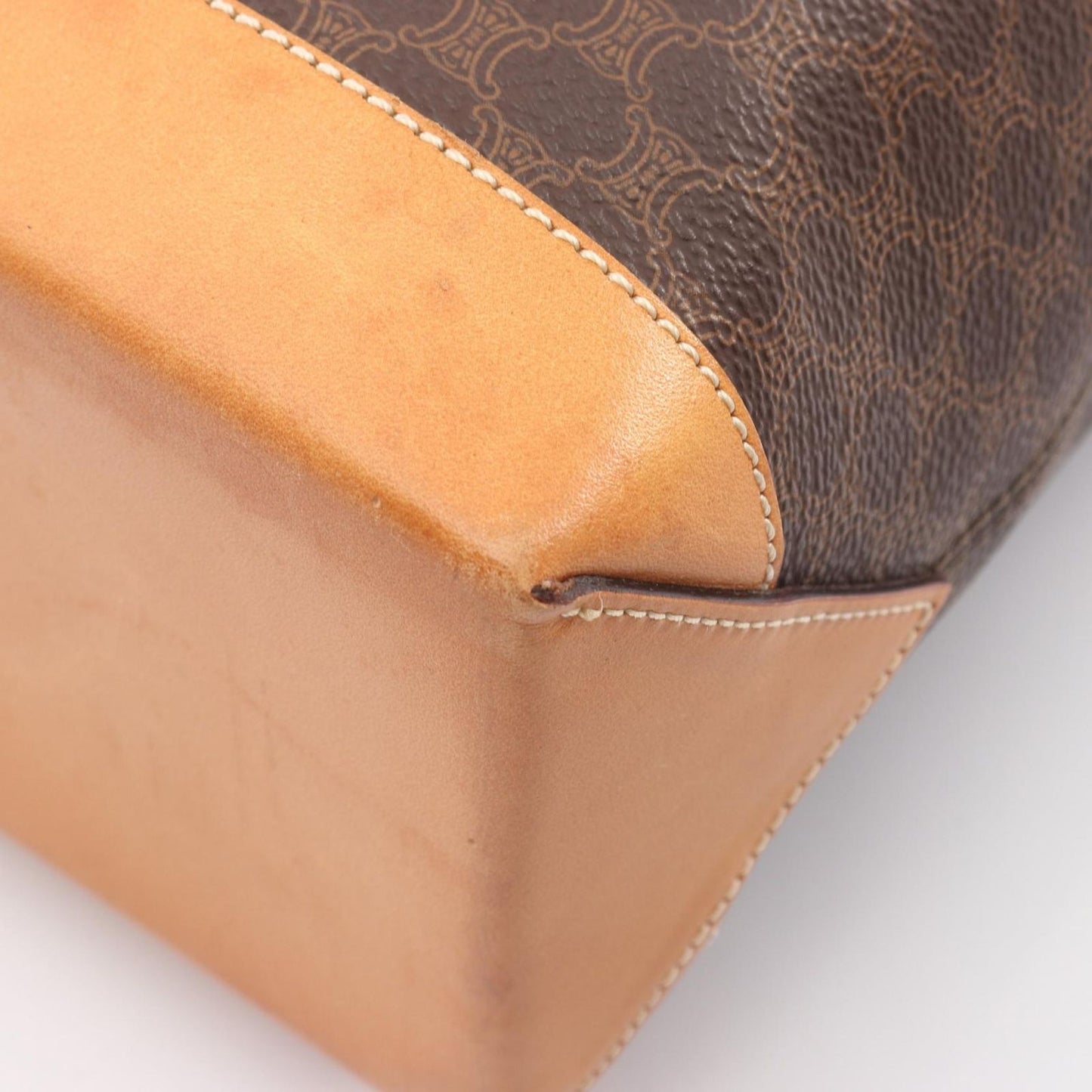 Celine Handbag Macadam Dark Brown Natural Canvas Leather Tote — view 7