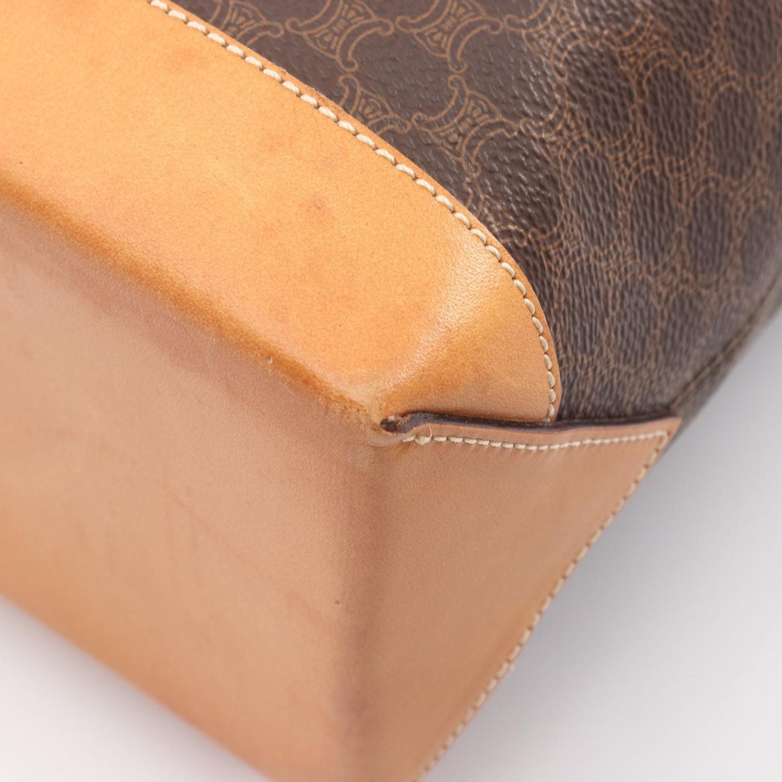 Celine Handbag Macadam Dark Brown Natural Canvas Leather Tote — view 7
