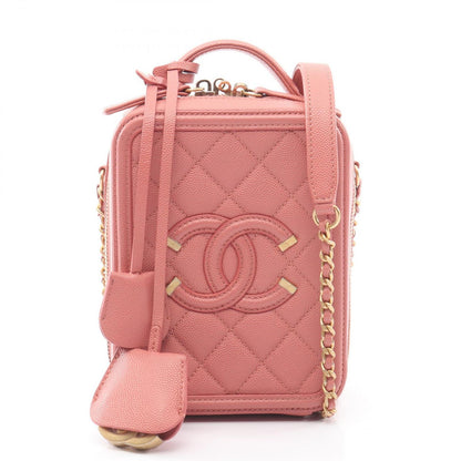 Chanel Shoulder Bag CC Filigree Coral Pink Leather CC Quilted Vanity 2-Way Chain