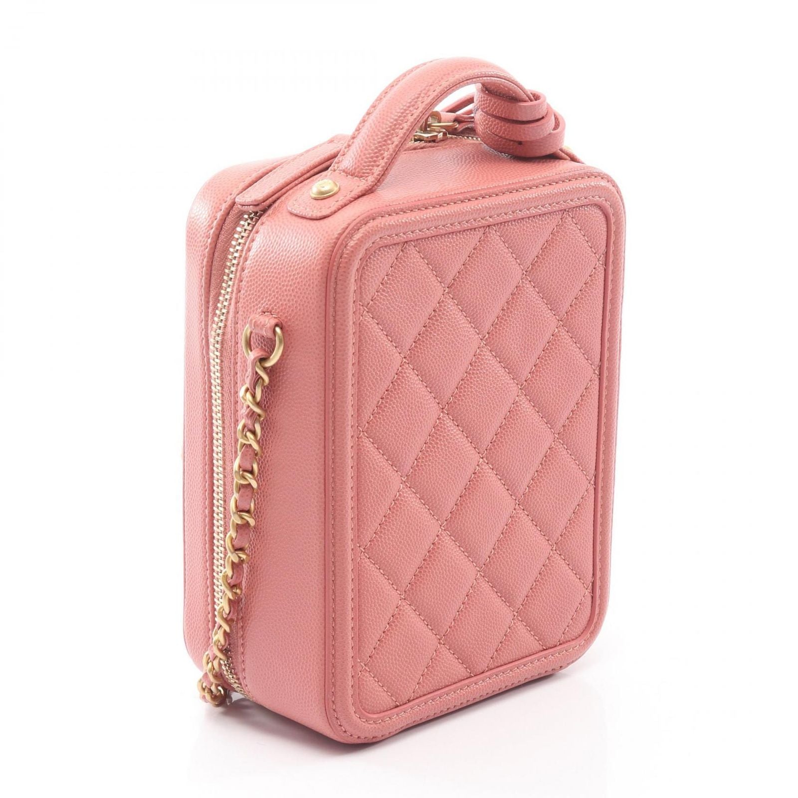 Chanel Shoulder Bag CC Filigree Coral Pink Leather CC Quilted Vanity 2-Way Chain — view 2