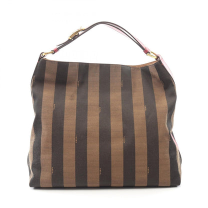 Fendi Shoulder Bag Pecan Black Khaki Wine Canvas Leather