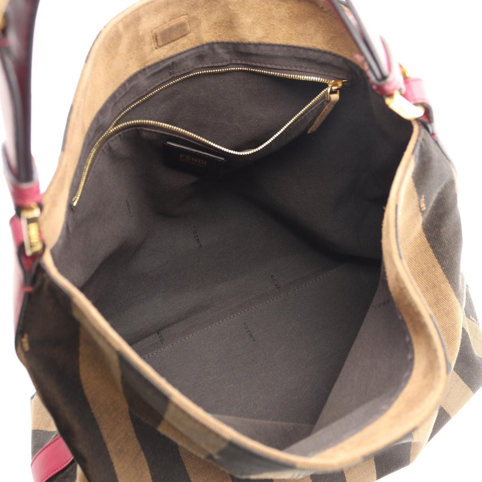 Fendi Shoulder Bag Pecan Black Khaki Wine Canvas Leather — view 3