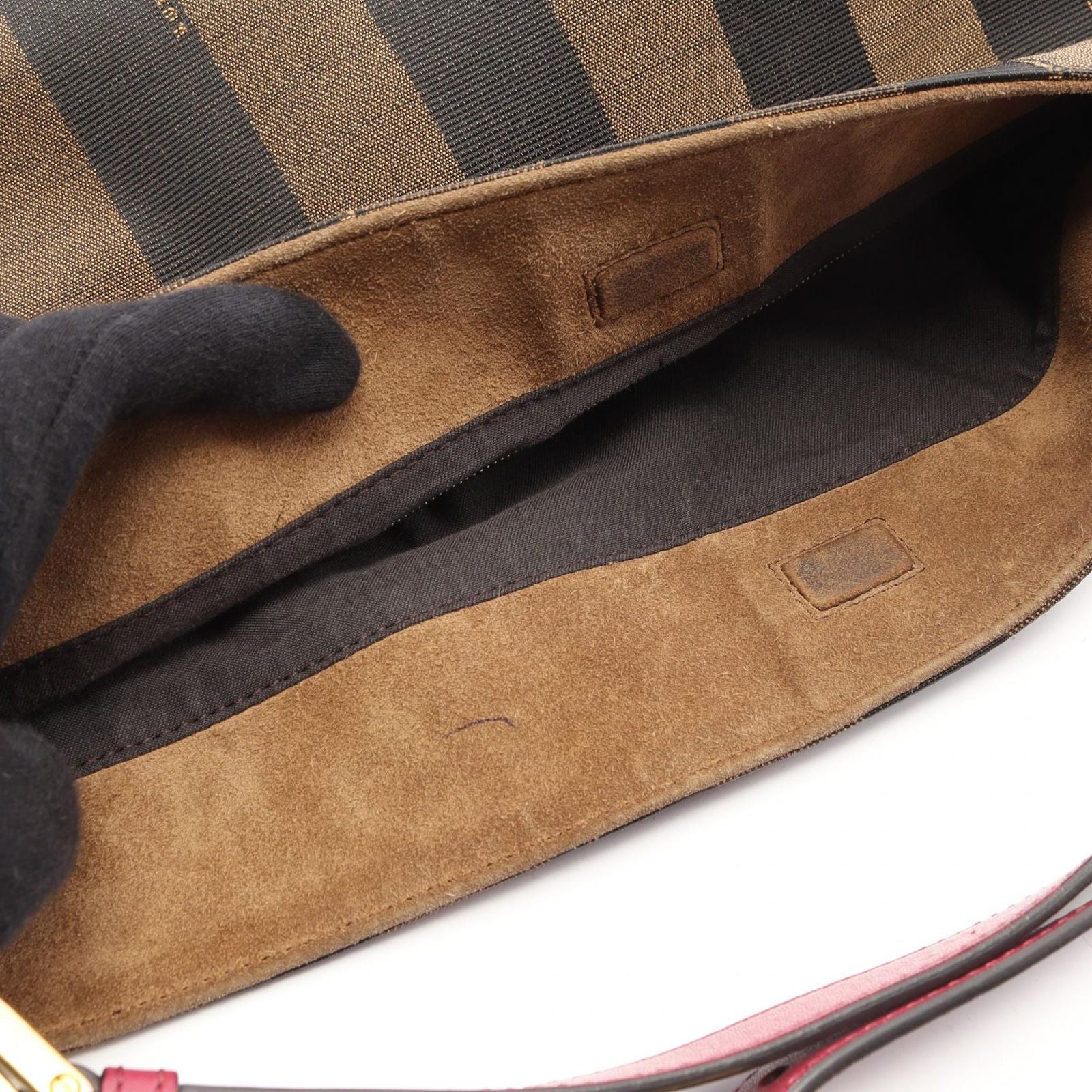 Fendi Shoulder Bag Pecan Black Khaki Wine Canvas Leather — view 5