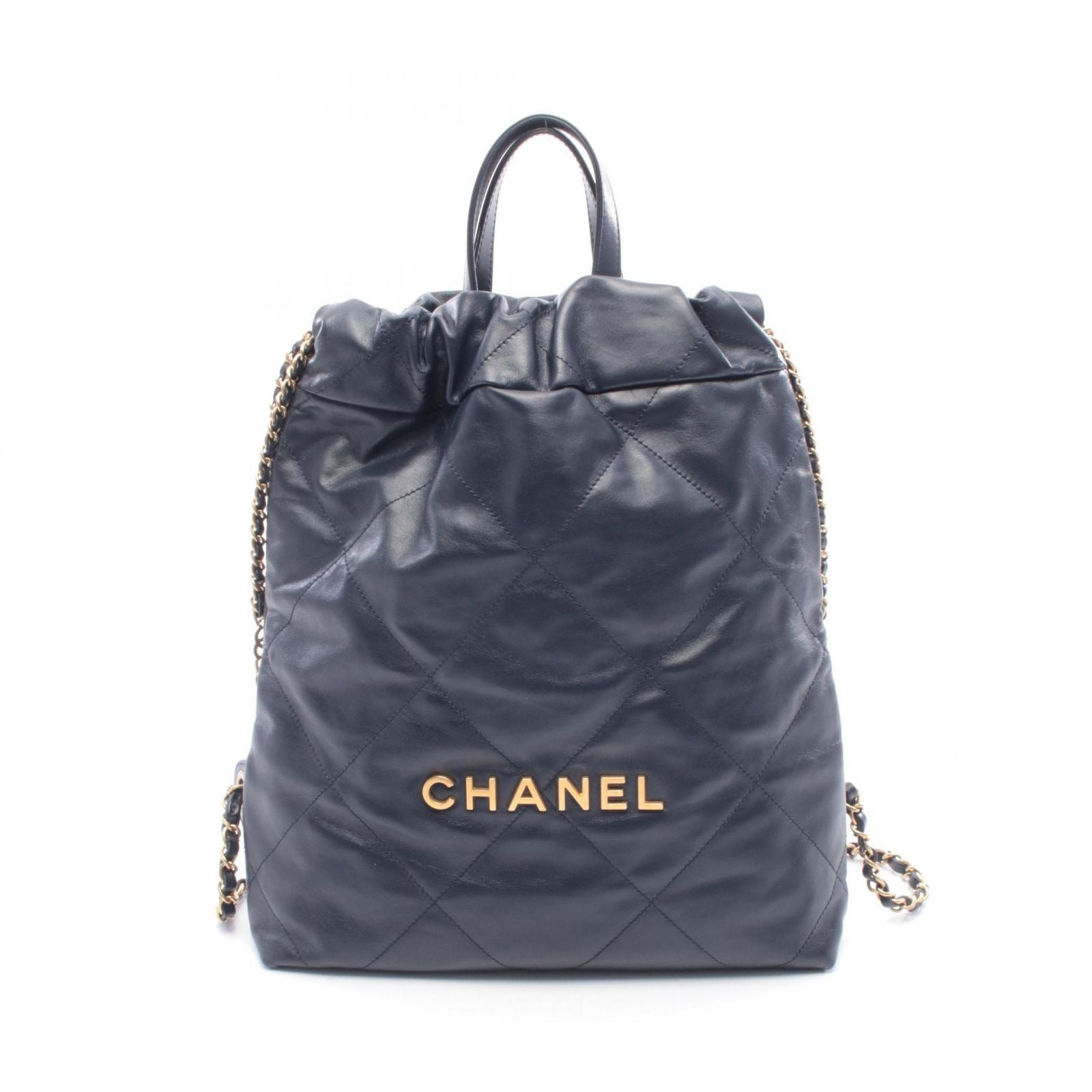 Chanel Backpack 22 Navy Leather 22 Quilted Chain