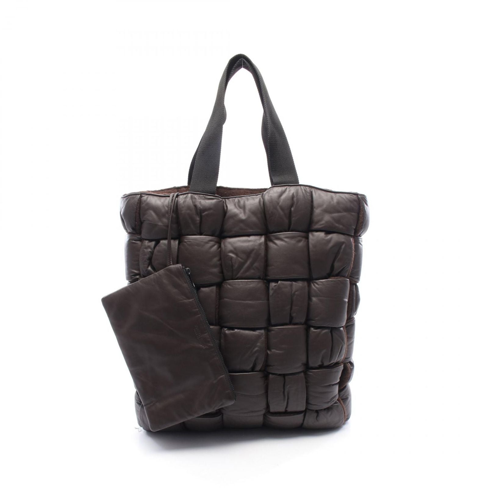 Bottega Veneta Tote Padded Quilted Dark Brown Leather Intrecciato