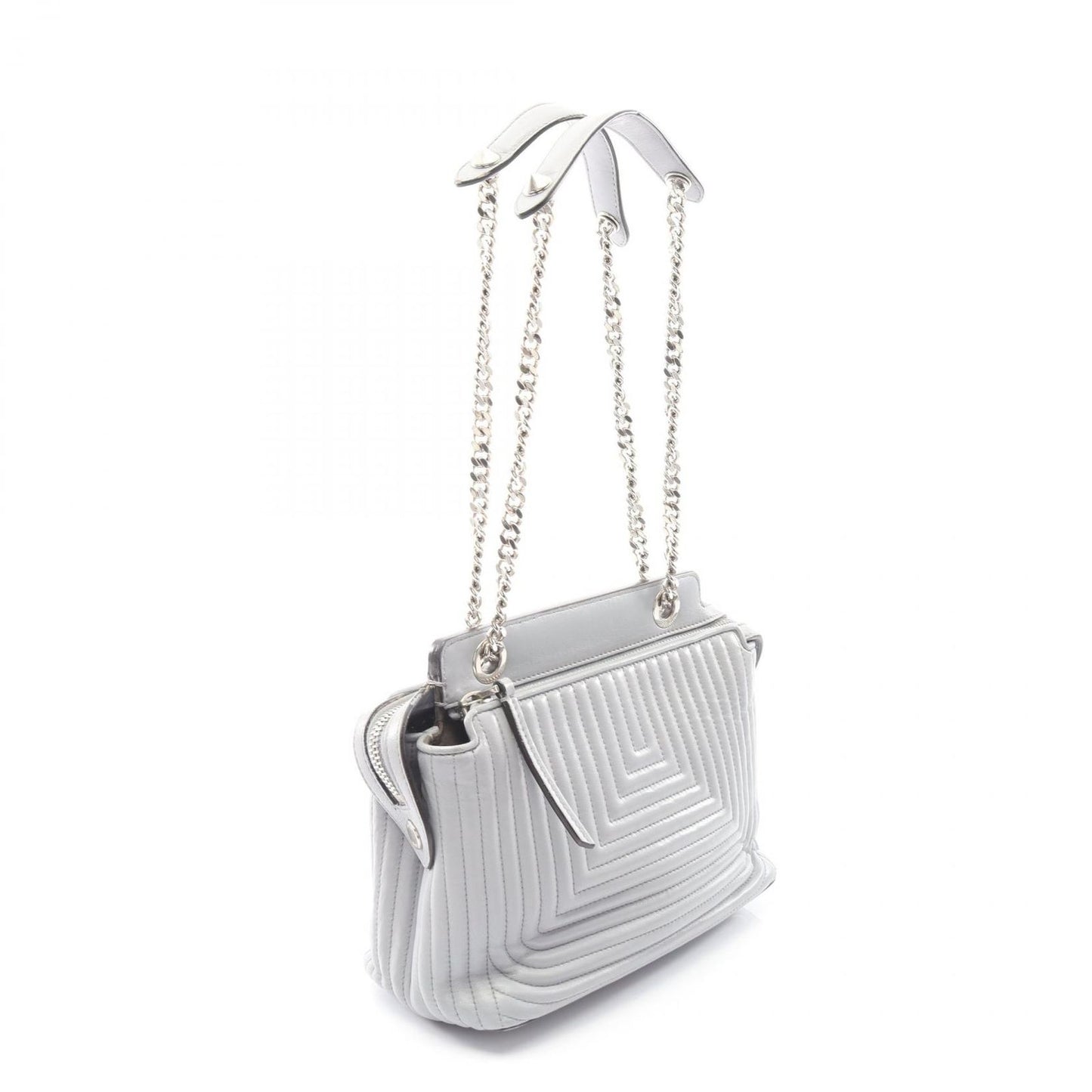 Fendi Shoulder Bag Dot Com Click Light Gray Leather Dot Com Chain — view 2