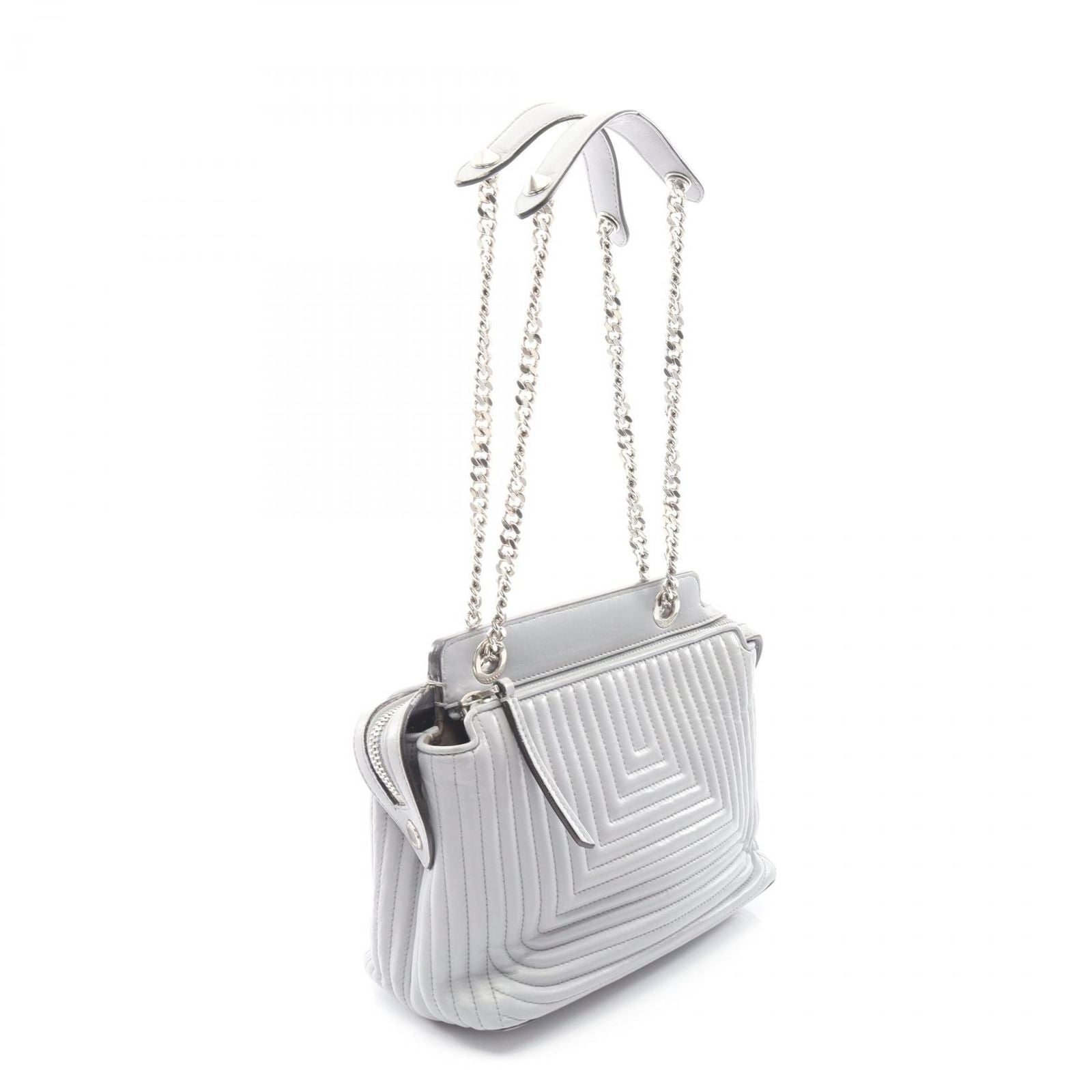 Fendi Shoulder Bag Dot Com Click Light Gray Leather Dot Com Chain — view 2