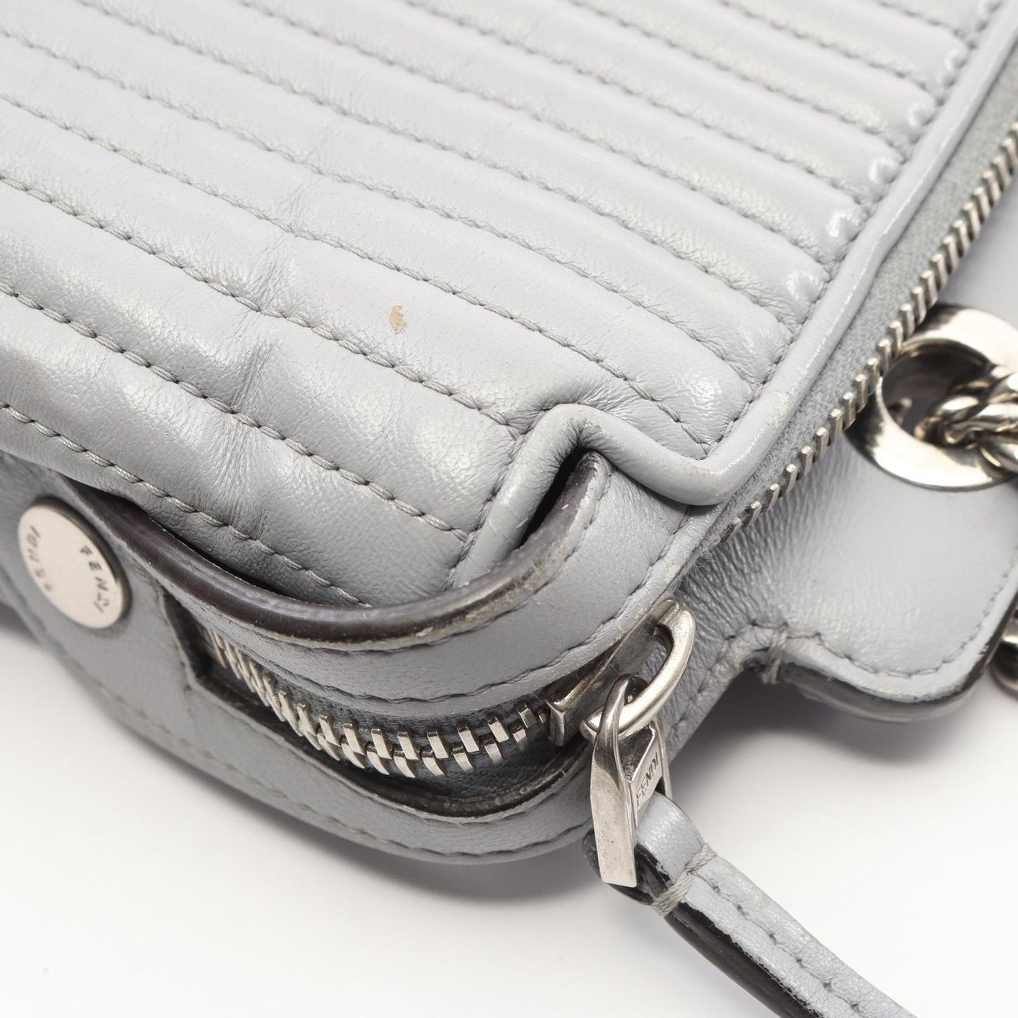 Fendi Shoulder Bag Dot Com Click Light Gray Leather Dot Com Chain — view 8
