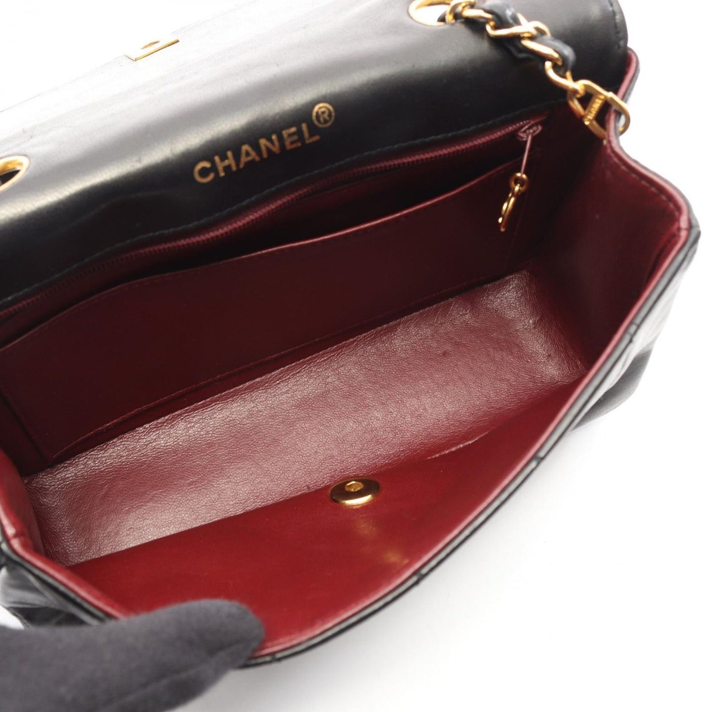 Chanel Shoulder Bag Quilted Diana Flap Black Lambskin Chain — view 3