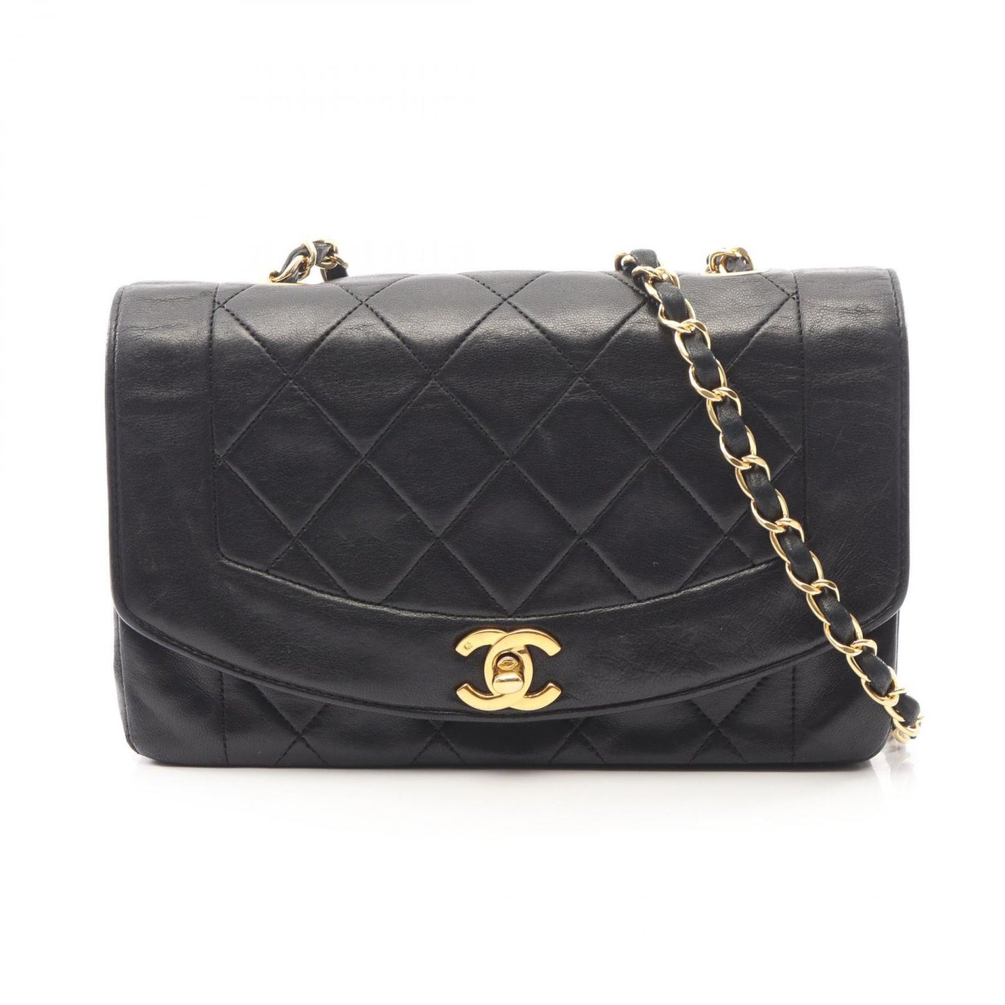Chanel Shoulder Bag Quilted Diana Flap Black Lambskin Chain