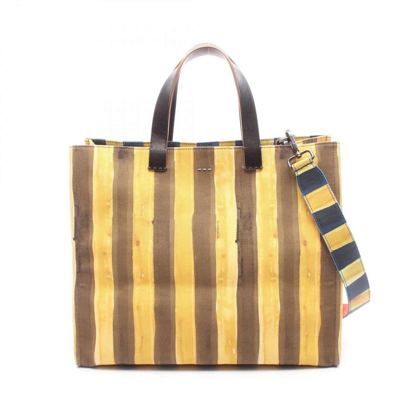 Fendi Tote Pecan Yellow Brown Canvas Leather 2-Way