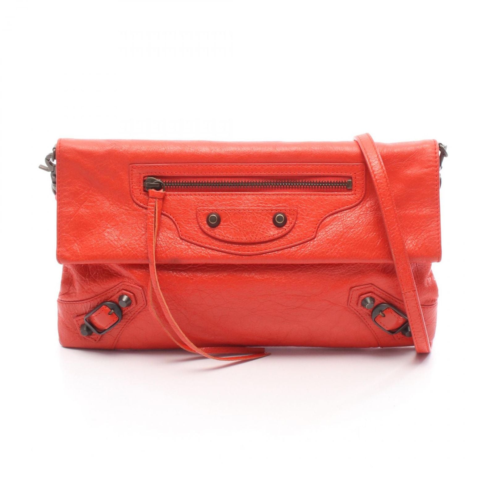 Balenciaga Shoulder Bag Classic Envelope Red Orange Leather 2-Way