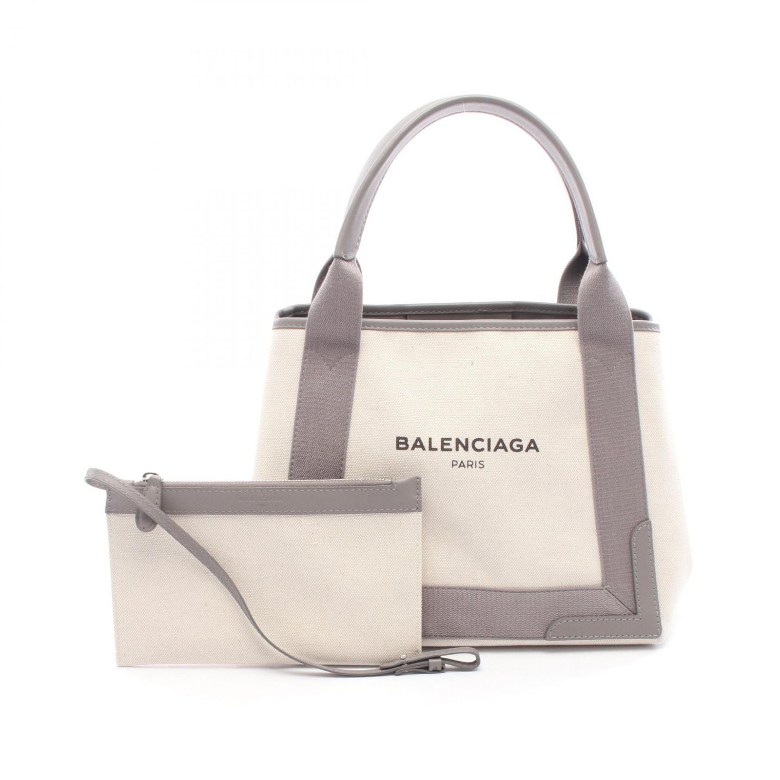 Balenciaga Tote Navy Cabas Natural Gray Canvas Leather