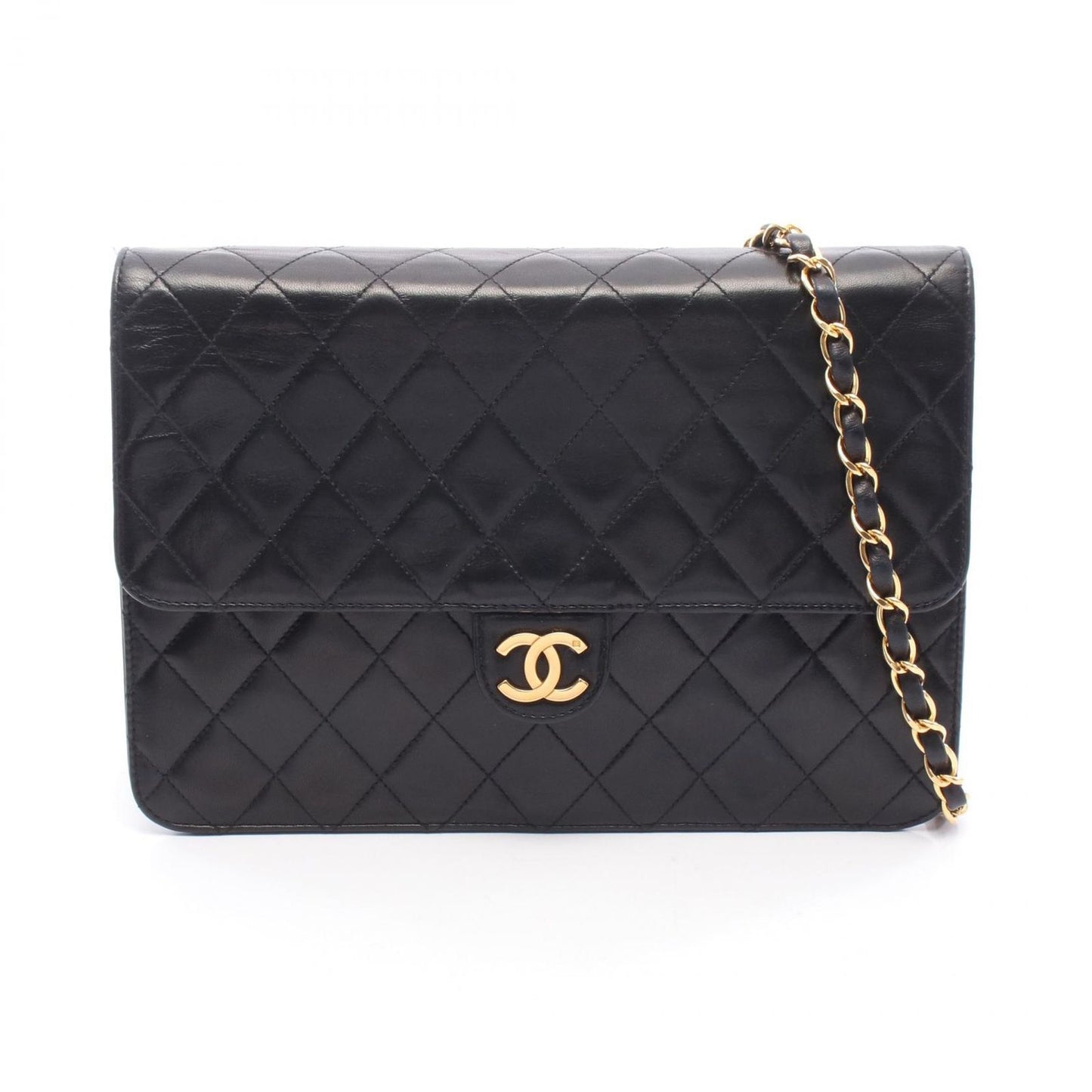 Chanel Shoulder Bag Quilted Black Lambskin Push Lock Chain