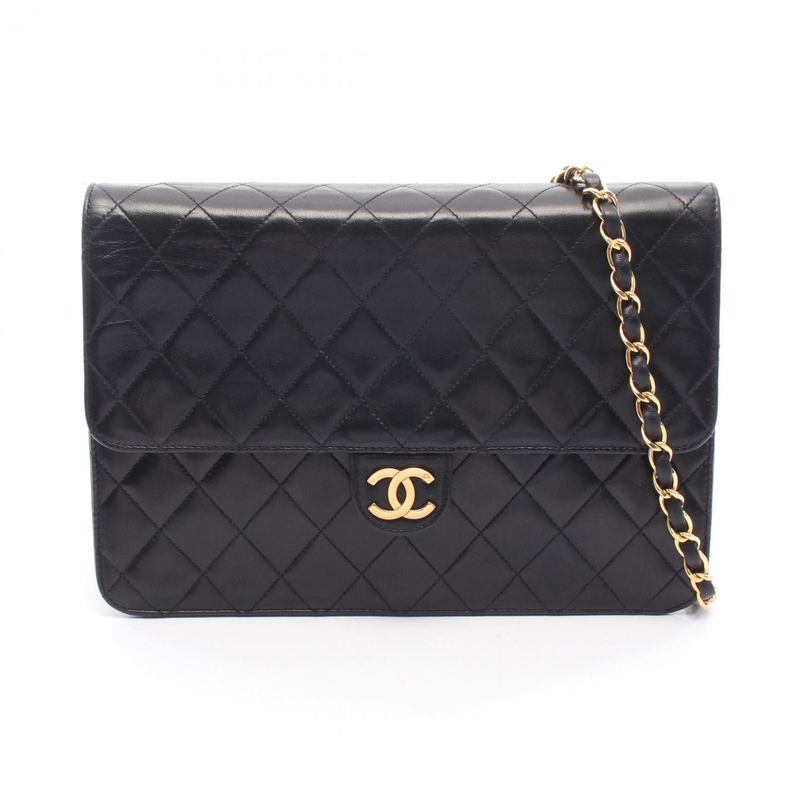 Chanel Shoulder Bag Quilted Black Lambskin Push Lock Chain