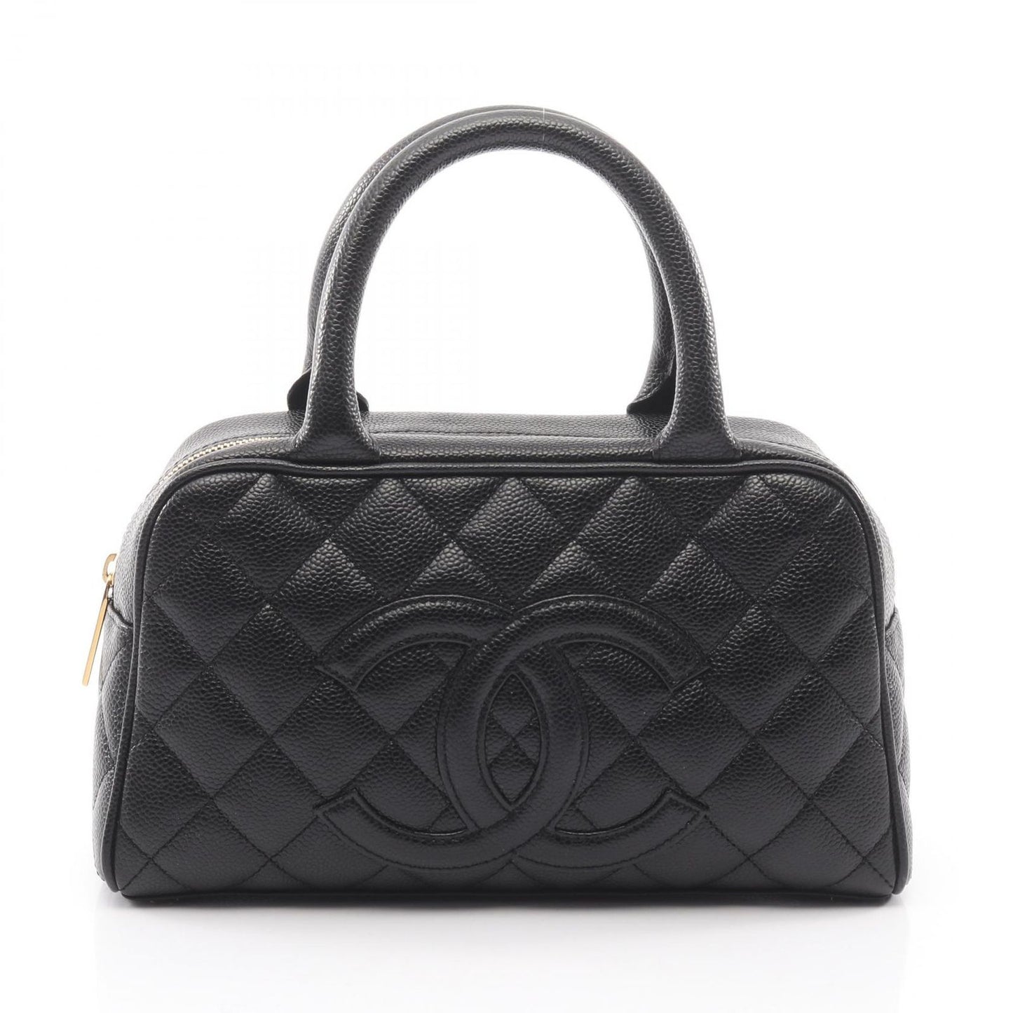 Chanel Quilted Black Leather Calf CC Logo Mini Boston Bag