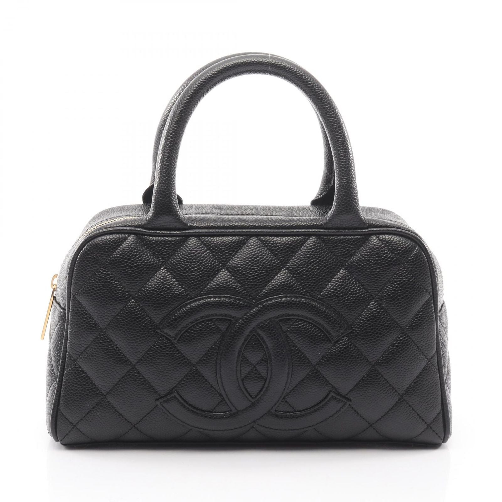 Chanel Quilted Black Leather Calf CC Logo Mini Boston Bag