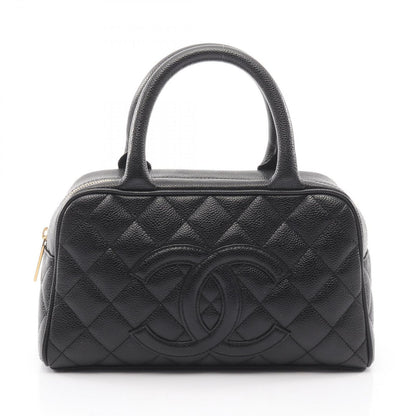 Chanel Quilted Black Leather Calf CC Logo Mini Boston Bag