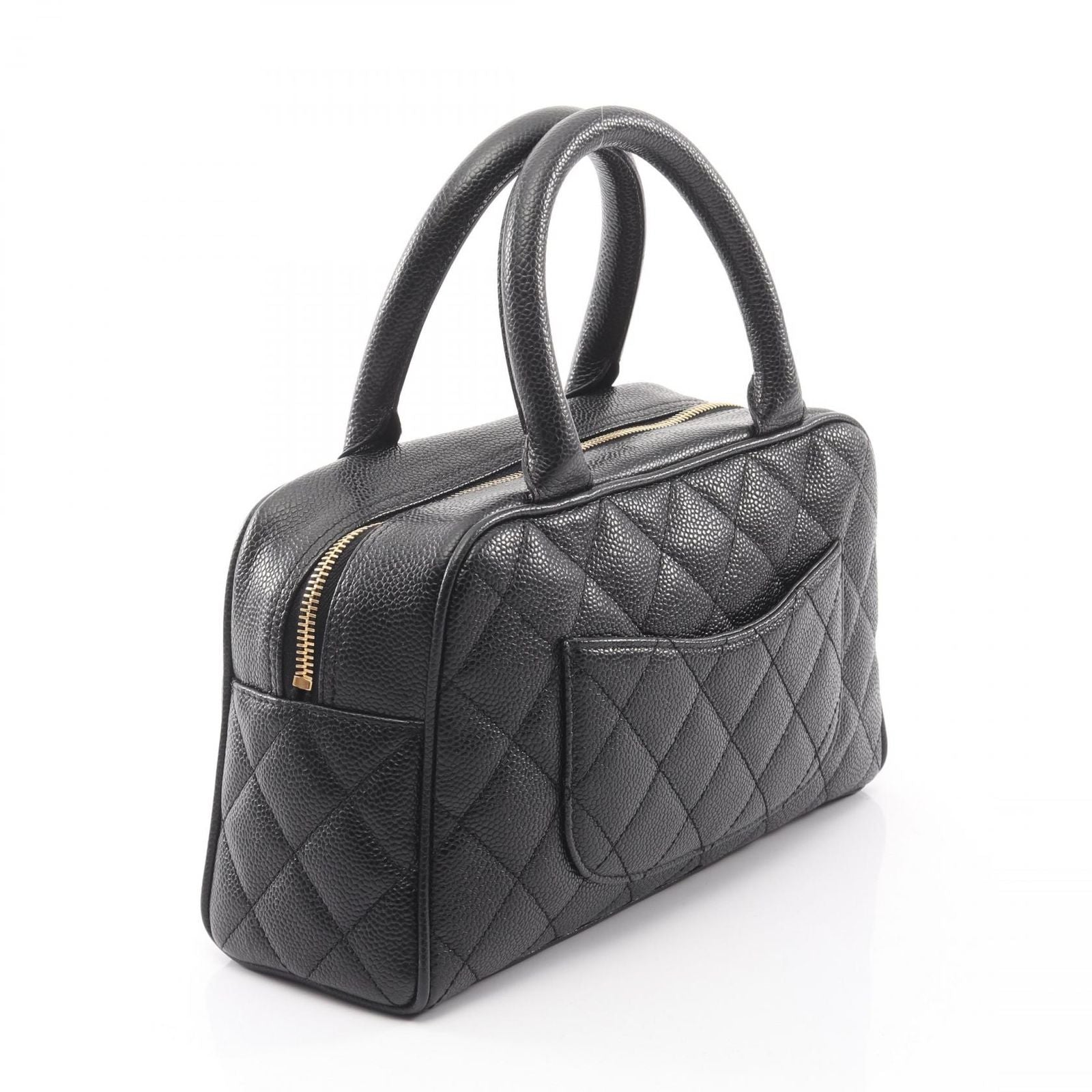 Chanel Quilted Black Leather Calf CC Logo Mini Boston Bag — view 2