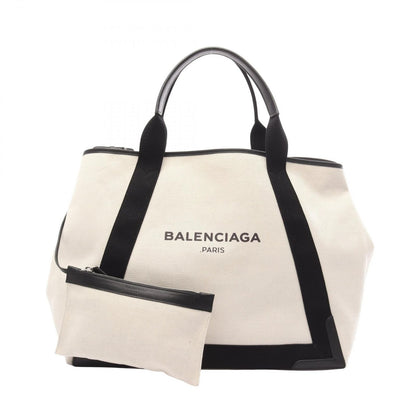 Balenciaga Tote Navy Cabas Natural Black Canvas Leather