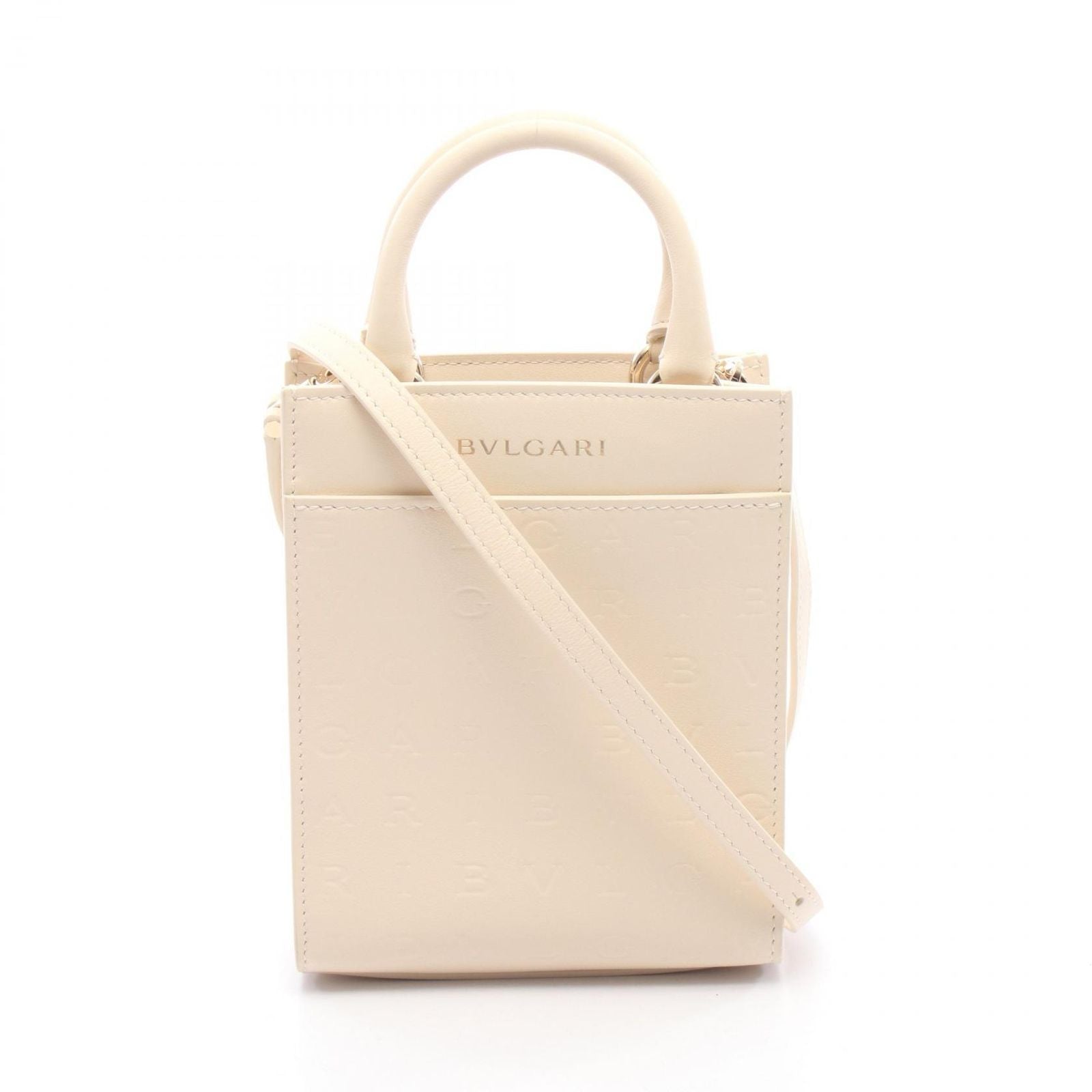 Bvlgari Handbag Infinitum Mini Off White Leather Logo Tote