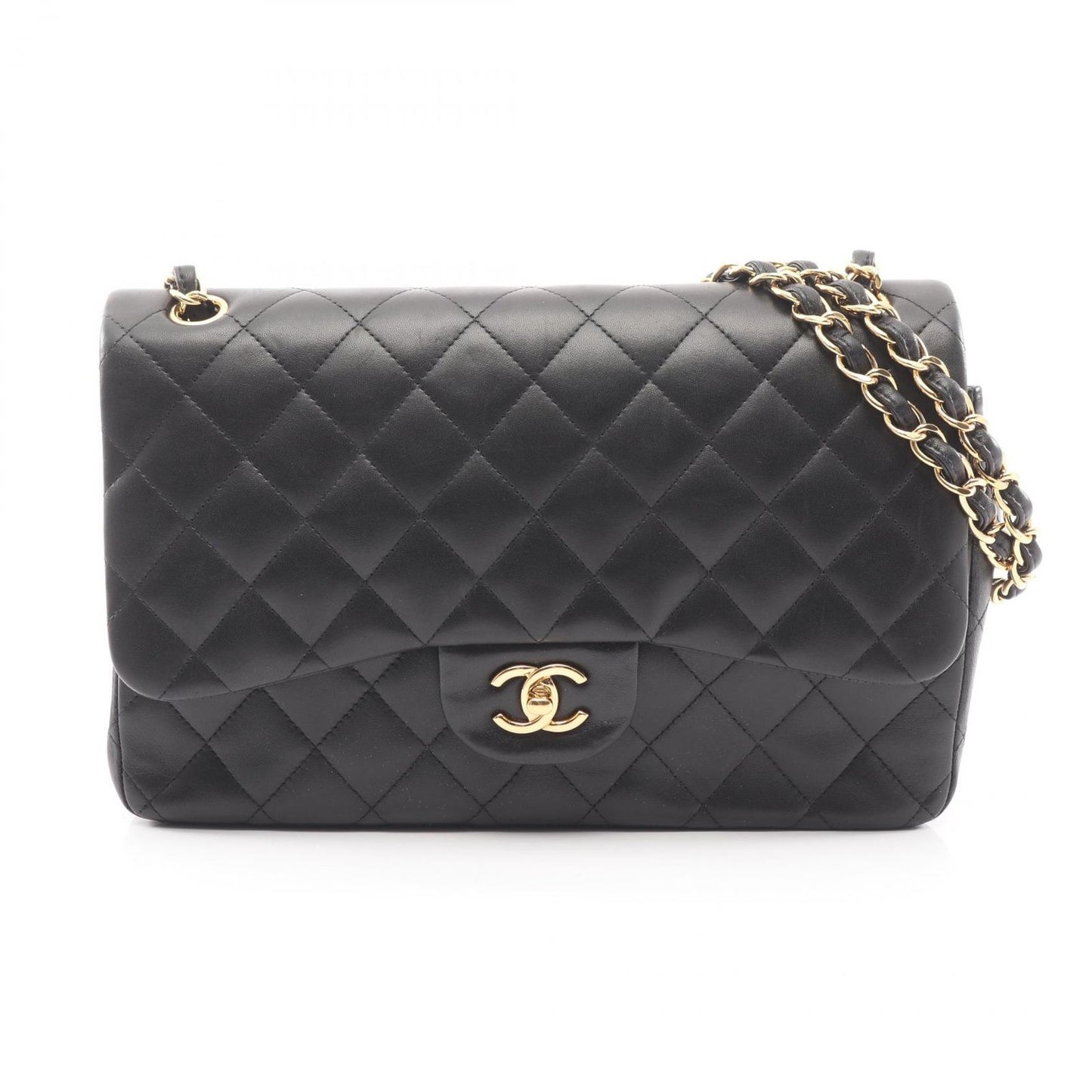 Chanel Shoulder Bag Big Quilted 30 Classic Large Double Flap Black Lambskin