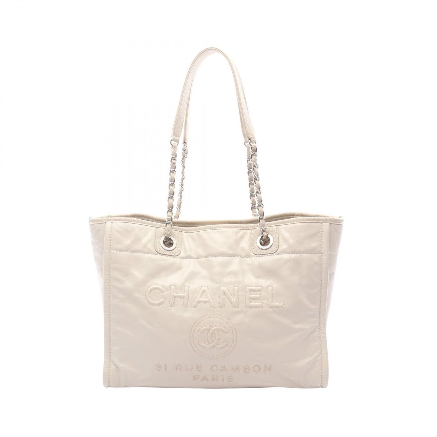 Chanel Tote Deauville Ivory Leather Chain MM