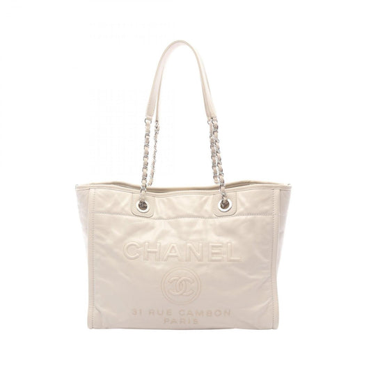 Chanel Tote Deauville Ivory Leather Chain MM