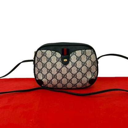Gucci Vintage Sherry Line GG Logo Leather Shoulder Bag Pochette Navy