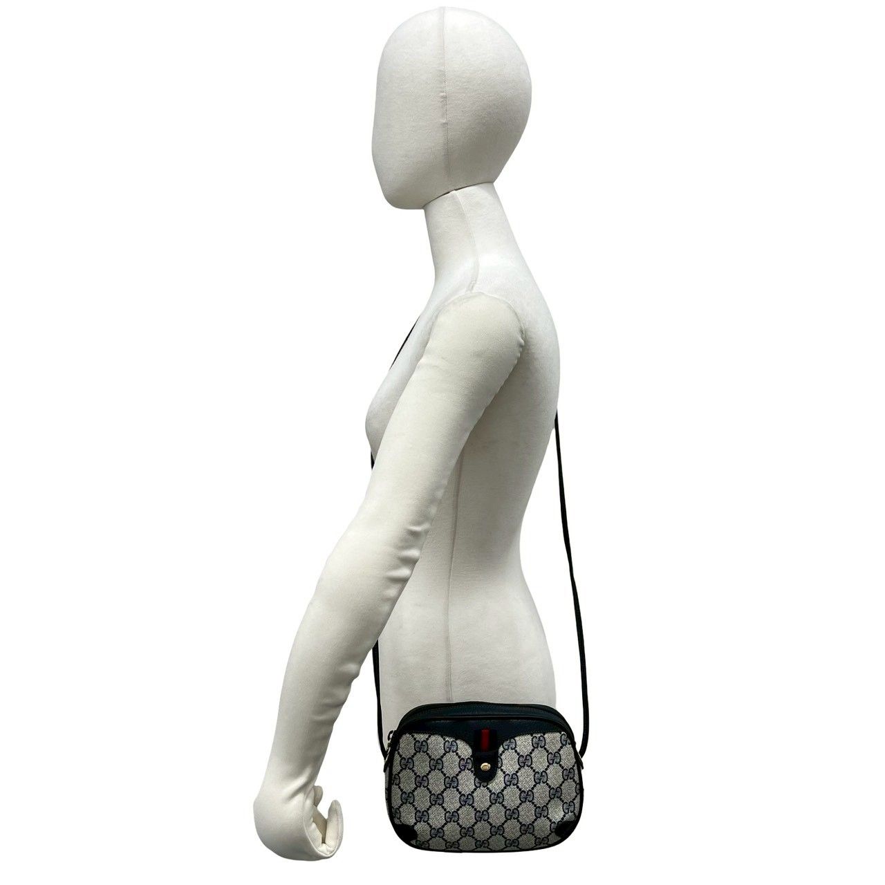 Gucci Vintage Sherry Line GG Logo Leather Shoulder Bag Pochette Navy — view 2