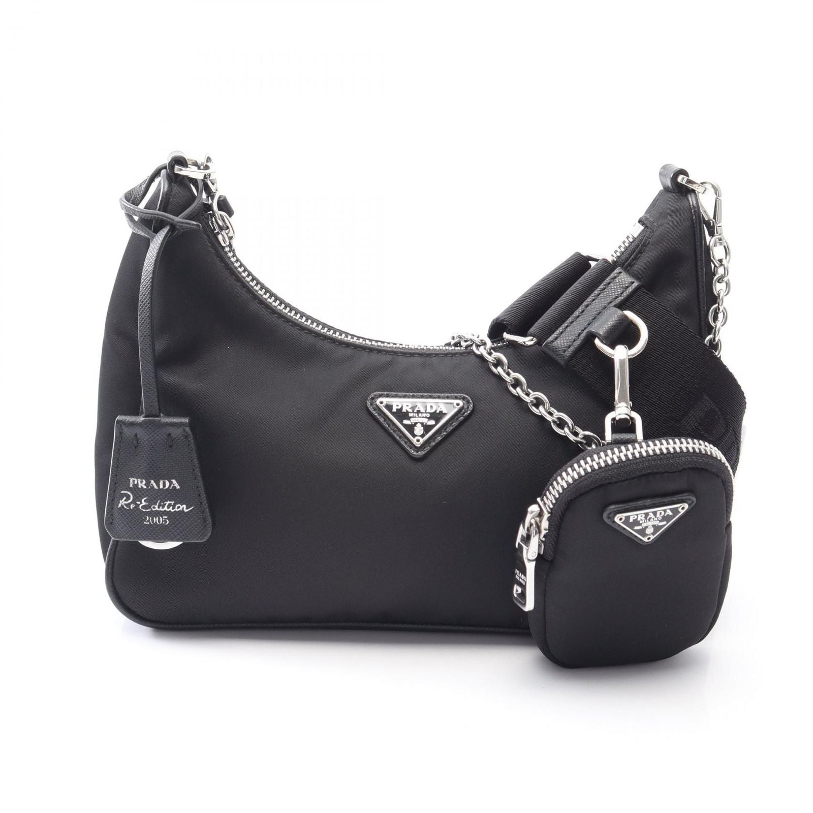 Prada Shoulder Bag Edition Black Nylon Saffiano Leather Re-Nylon