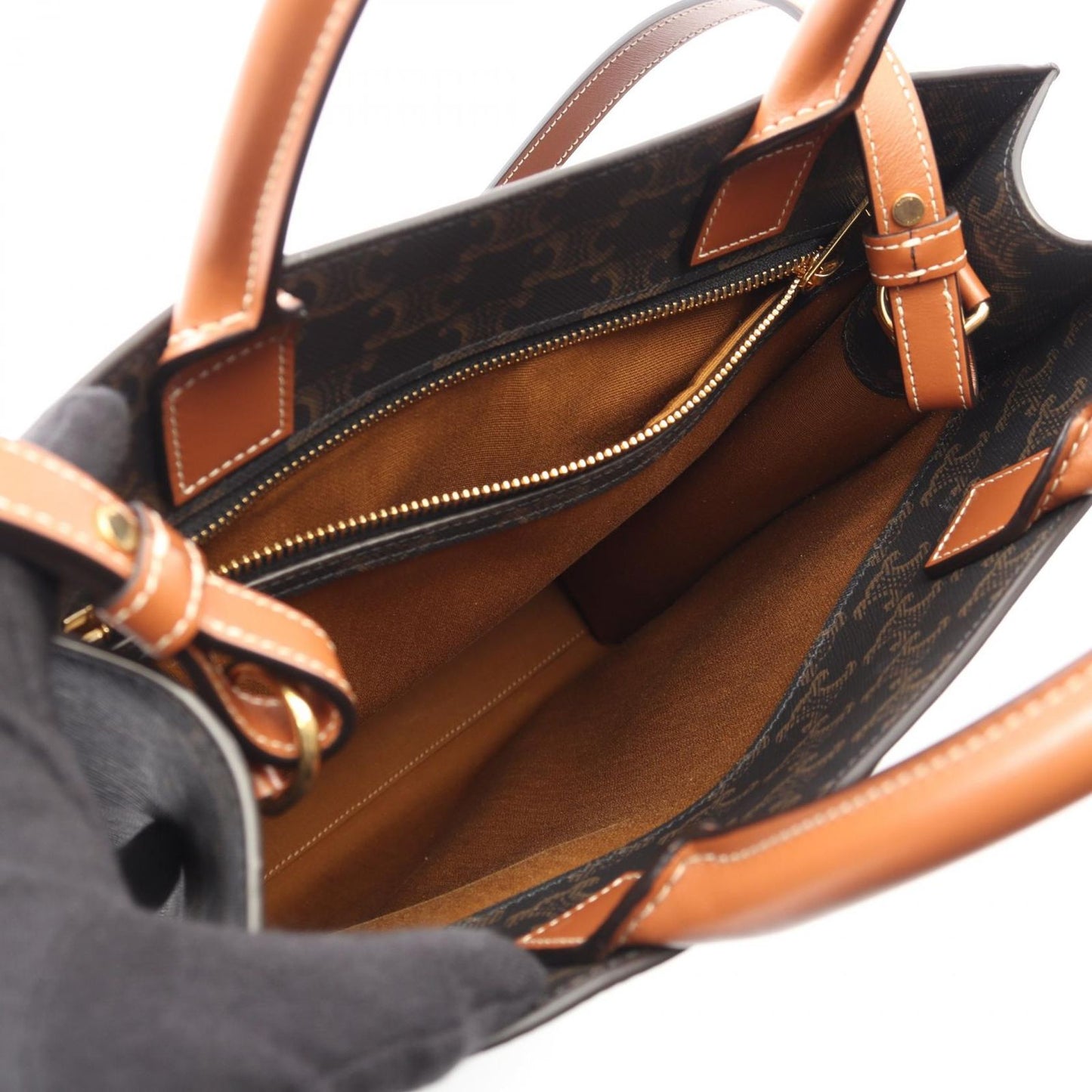 Celine Tote Small Vertical Cover Triomphe 2-Way Brown Dark Canvas Leather — view 3