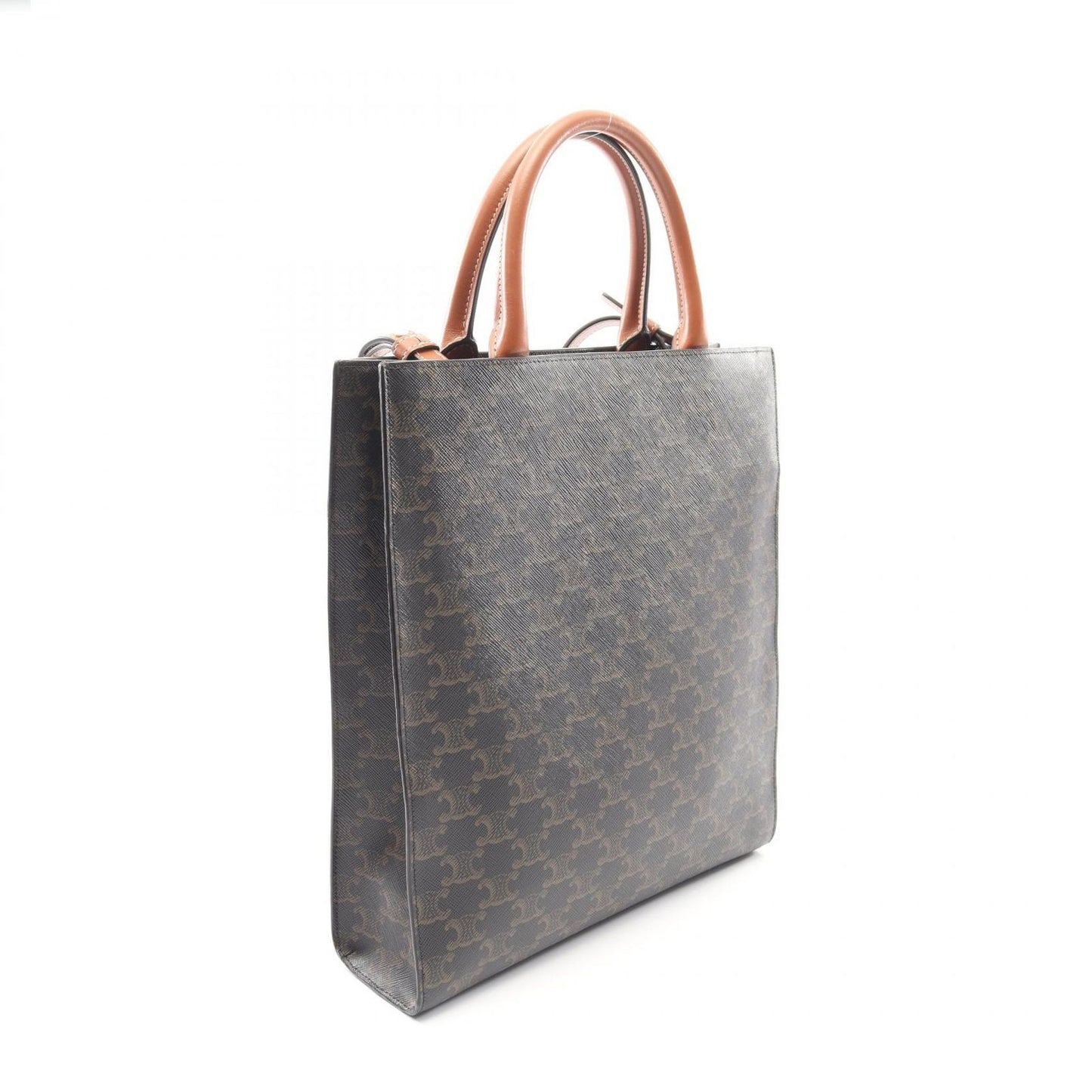 Celine Tote Small Vertical Cover Triomphe 2-Way Brown Dark Canvas Leather — view 2