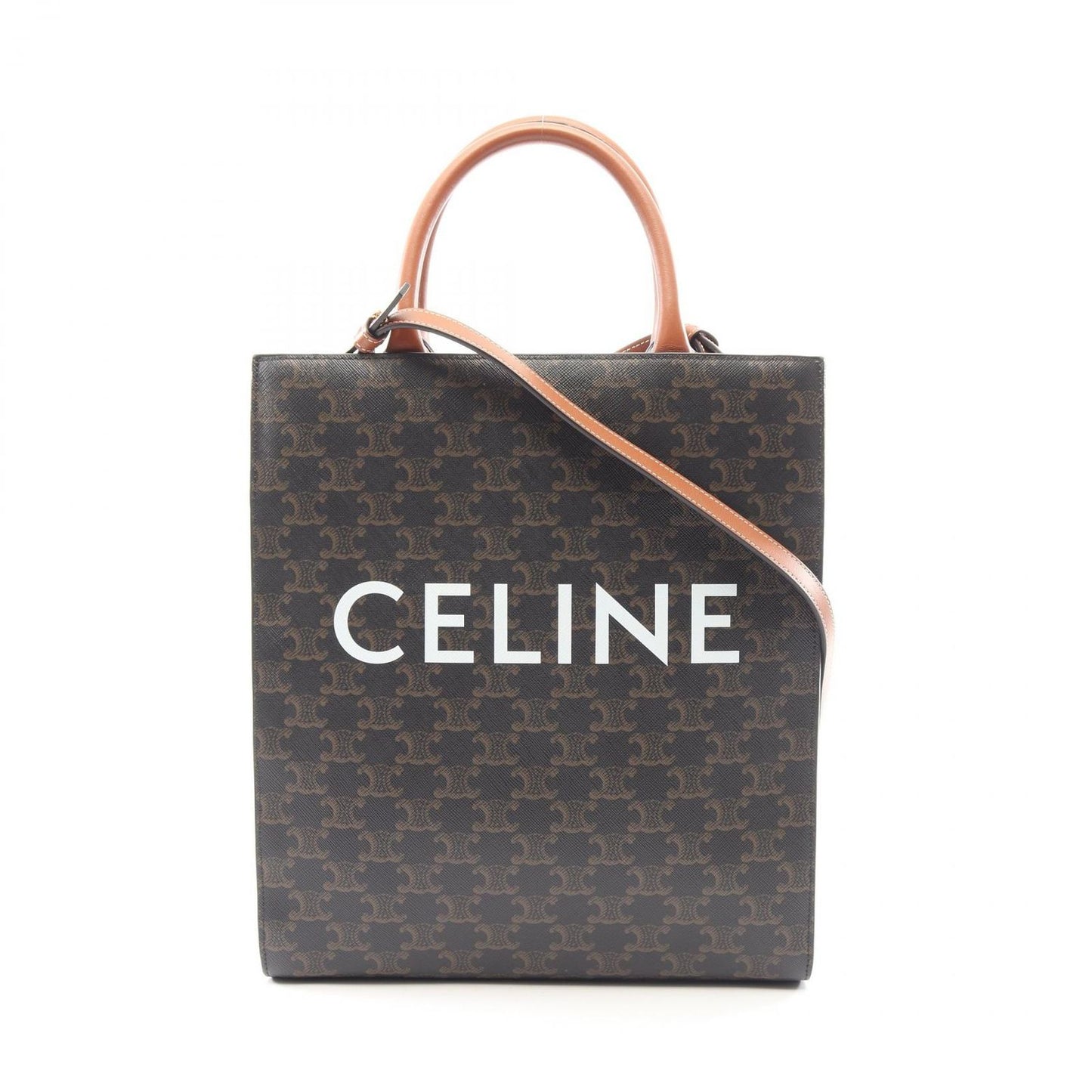 Celine Tote Small Vertical Cover Triomphe 2-Way Brown Dark Canvas Leather