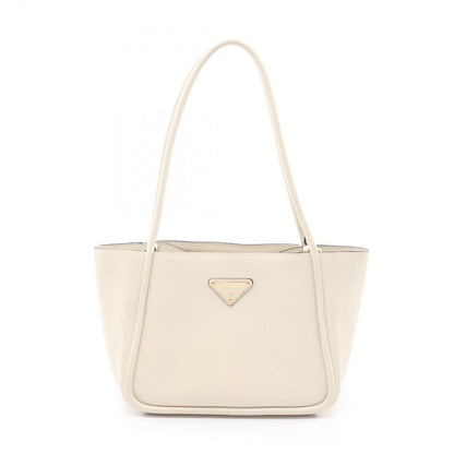 Prada Tote Soft Grain Triangle Logo White Leather Mini