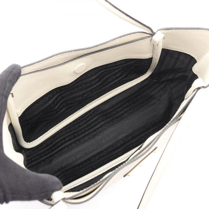 Prada Tote Soft Grain Triangle Logo White Leather Mini — view 3