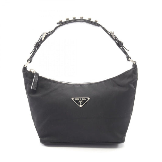 Prada Handbag Triangle Logo Pouch Black Nylon Leather