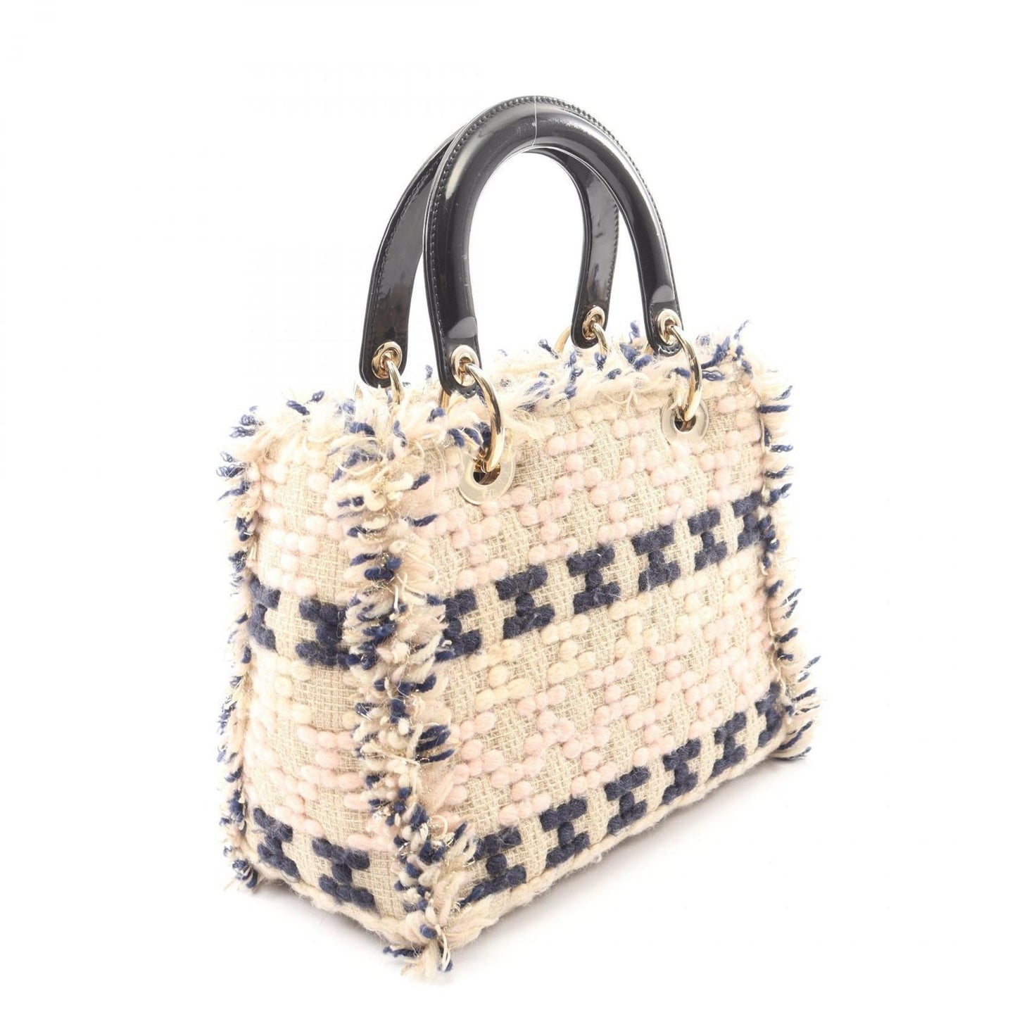 Dior Handbag Lady Dior 2-Way Black Beige Pink Fabric Patent Leather Tote — view 2